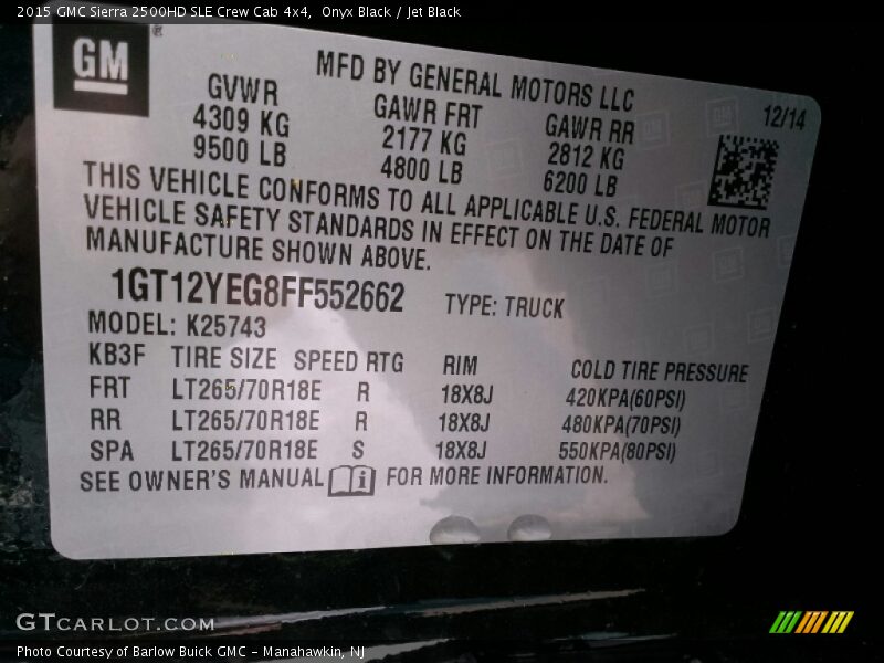 Onyx Black / Jet Black 2015 GMC Sierra 2500HD SLE Crew Cab 4x4