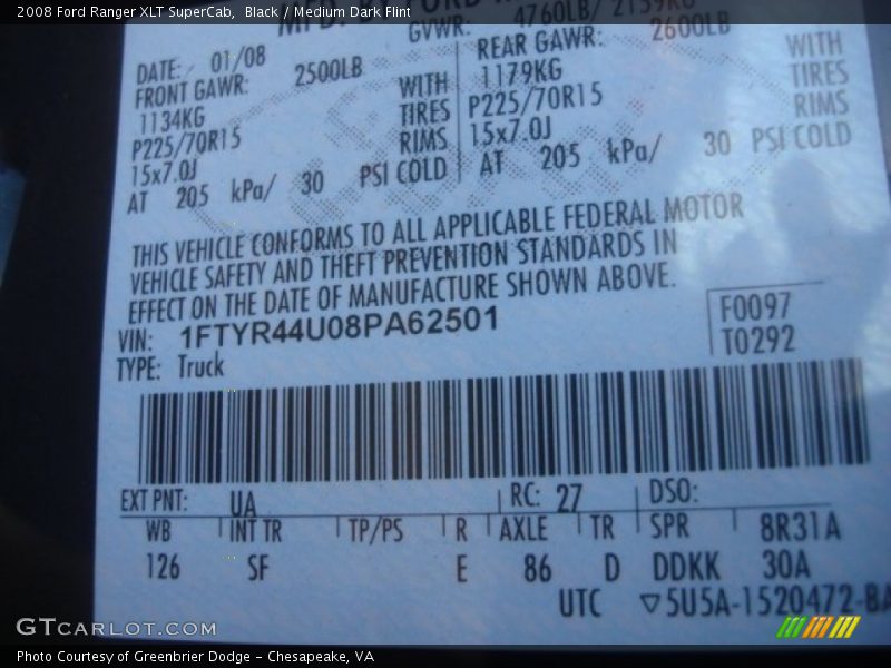 2008 Ranger XLT SuperCab Black Color Code UA