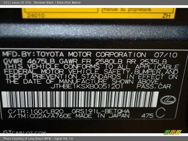Obsidian Black / Black/Red Walnut 2011 Lexus GS 350