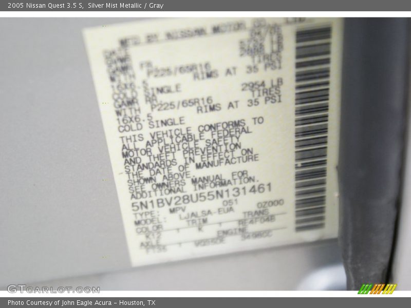 Silver Mist Metallic / Gray 2005 Nissan Quest 3.5 S