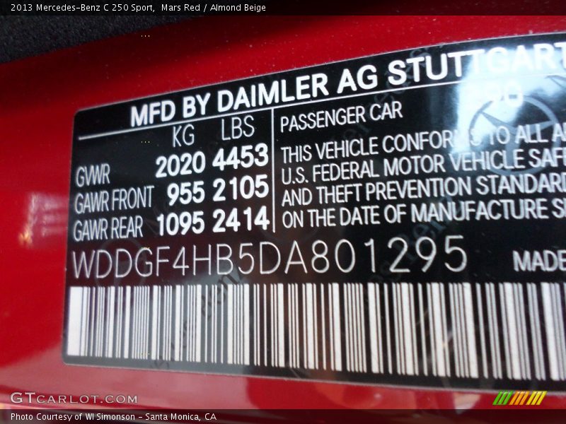 Mars Red / Almond Beige 2013 Mercedes-Benz C 250 Sport