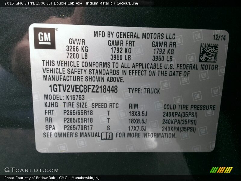 Iridium Metallic / Cocoa/Dune 2015 GMC Sierra 1500 SLT Double Cab 4x4