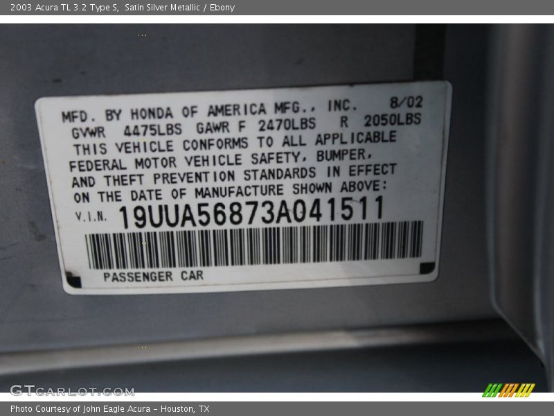 Satin Silver Metallic / Ebony 2003 Acura TL 3.2 Type S
