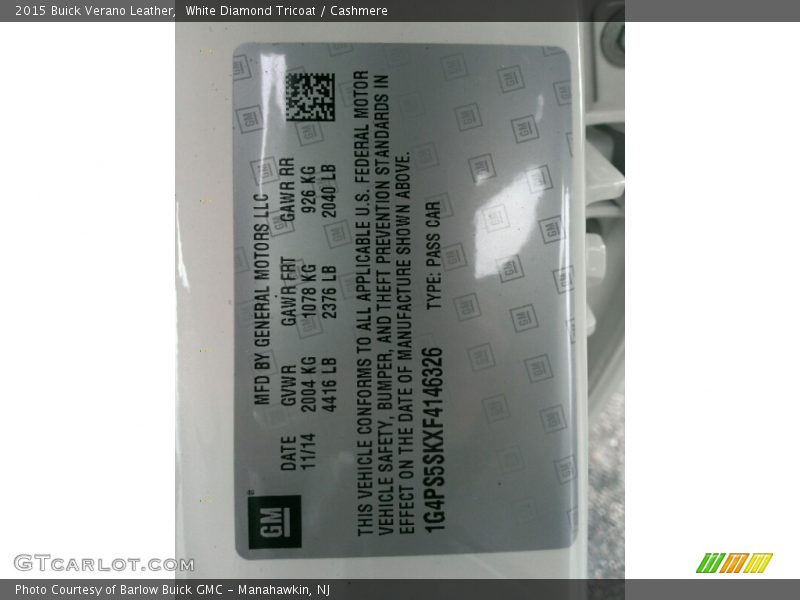 White Diamond Tricoat / Cashmere 2015 Buick Verano Leather