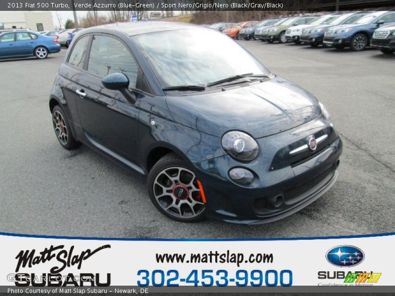 Verde Azzurro (Blue-Green) / Sport Nero/Grigio/Nero (Black/Gray/Black) 2013 Fiat 500 Turbo