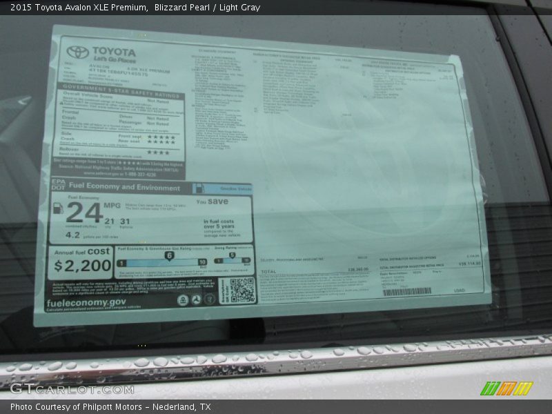 Blizzard Pearl / Light Gray 2015 Toyota Avalon XLE Premium