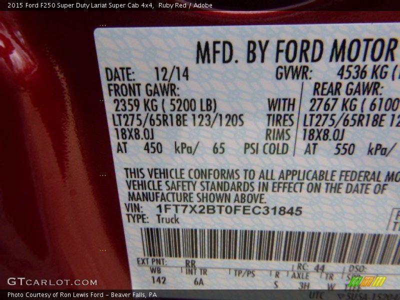 Ruby Red / Adobe 2015 Ford F250 Super Duty Lariat Super Cab 4x4