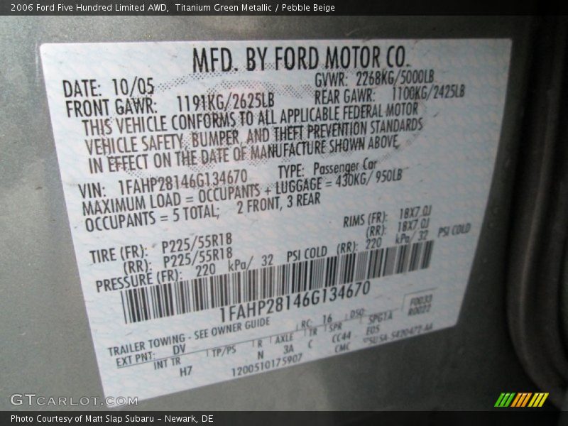 Titanium Green Metallic / Pebble Beige 2006 Ford Five Hundred Limited AWD