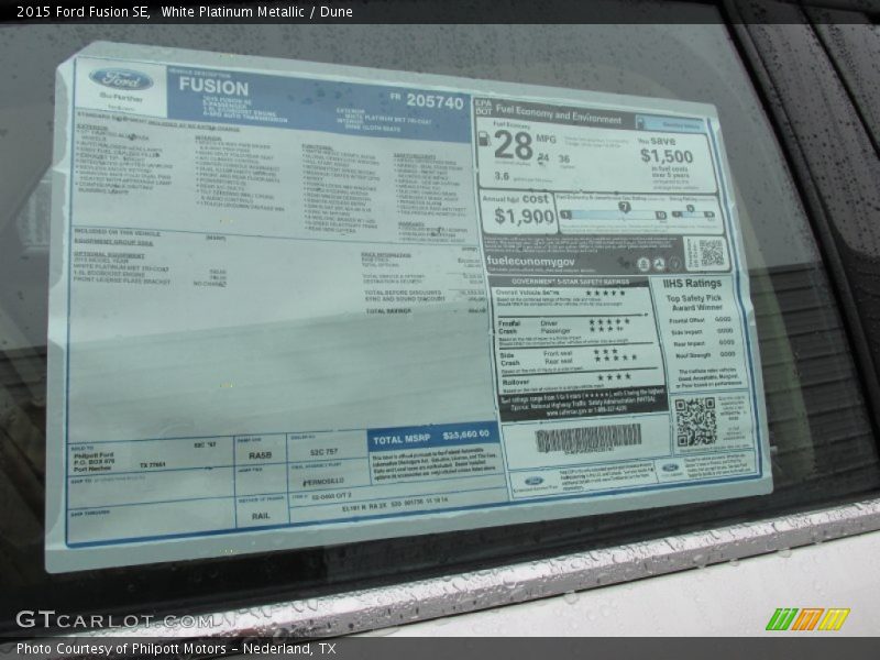 White Platinum Metallic / Dune 2015 Ford Fusion SE