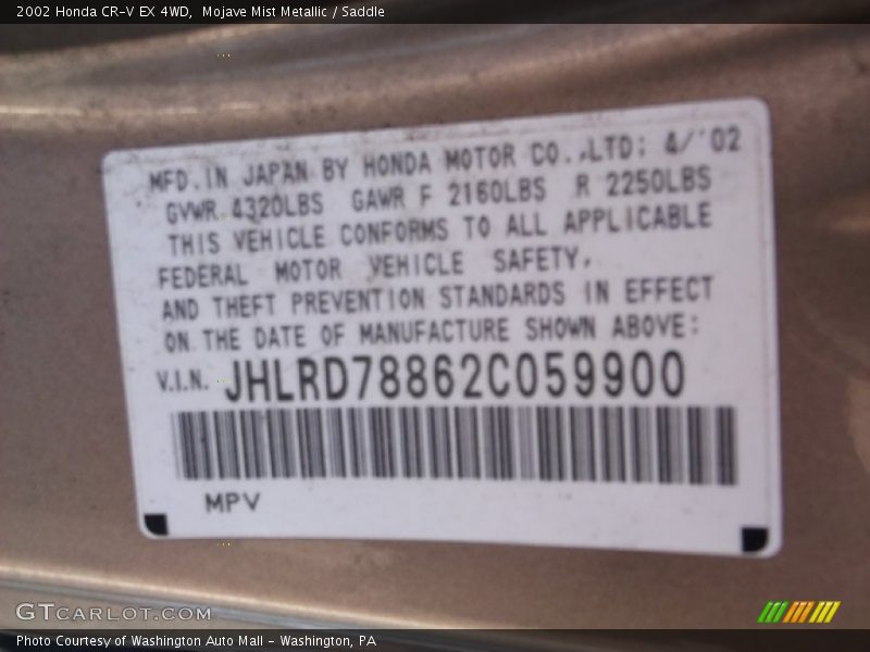 Mojave Mist Metallic / Saddle 2002 Honda CR-V EX 4WD
