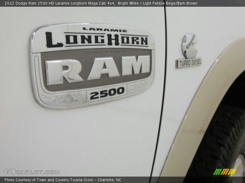 Bright White / Light Pebble Beige/Bark Brown 2012 Dodge Ram 2500 HD Laramie Longhorn Mega Cab 4x4