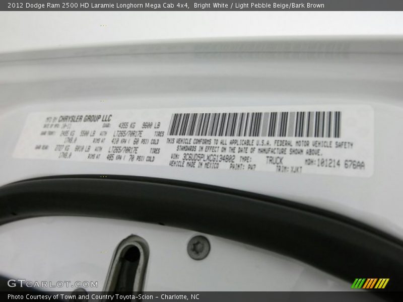 Bright White / Light Pebble Beige/Bark Brown 2012 Dodge Ram 2500 HD Laramie Longhorn Mega Cab 4x4