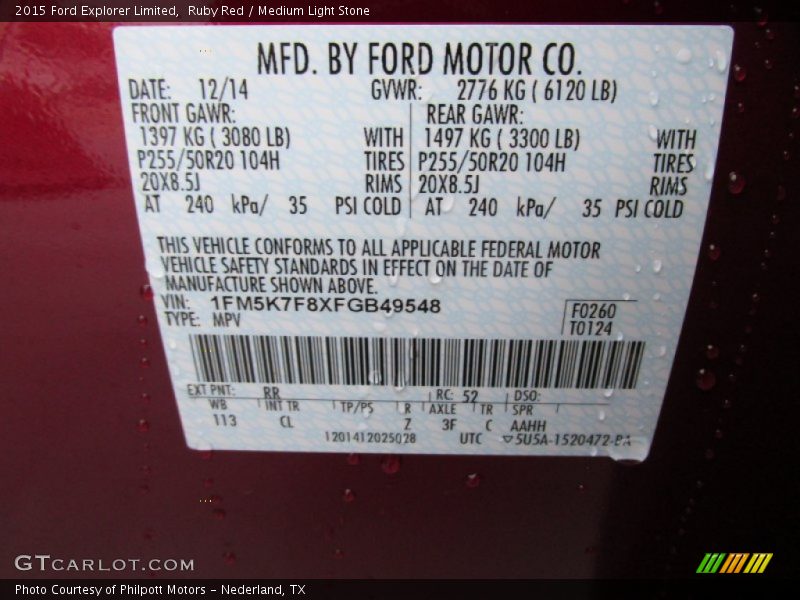 Ruby Red / Medium Light Stone 2015 Ford Explorer Limited