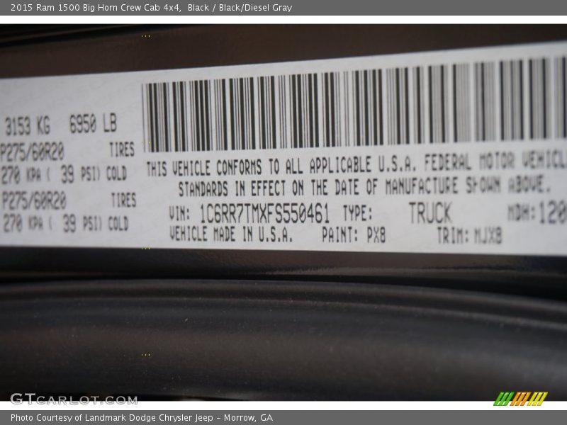 Black / Black/Diesel Gray 2015 Ram 1500 Big Horn Crew Cab 4x4