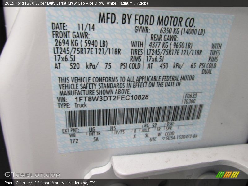 White Platinum / Adobe 2015 Ford F350 Super Duty Lariat Crew Cab 4x4 DRW