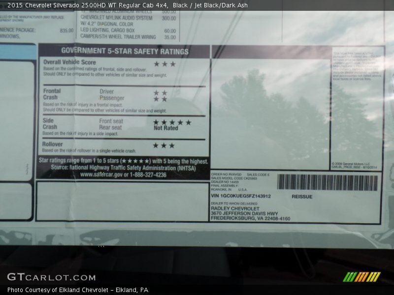 Black / Jet Black/Dark Ash 2015 Chevrolet Silverado 2500HD WT Regular Cab 4x4