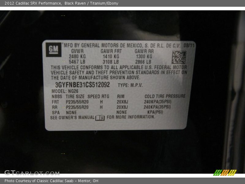 Black Raven / Titanium/Ebony 2012 Cadillac SRX Performance