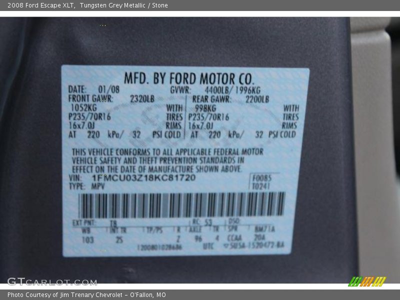 Tungsten Grey Metallic / Stone 2008 Ford Escape XLT