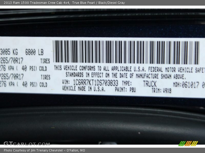 True Blue Pearl / Black/Diesel Gray 2013 Ram 1500 Tradesman Crew Cab 4x4