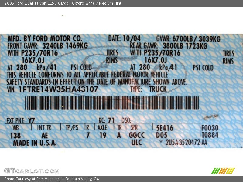 Oxford White / Medium Flint 2005 Ford E Series Van E150 Cargo