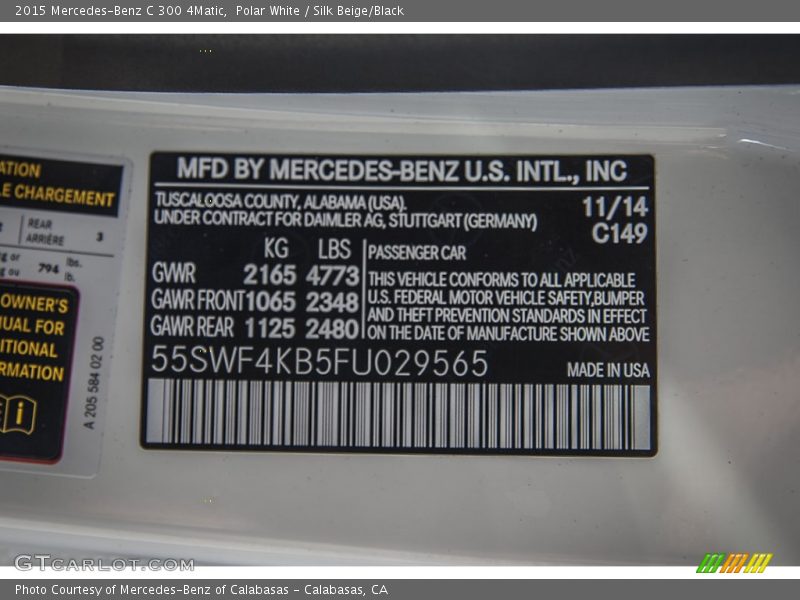 Polar White / Silk Beige/Black 2015 Mercedes-Benz C 300 4Matic