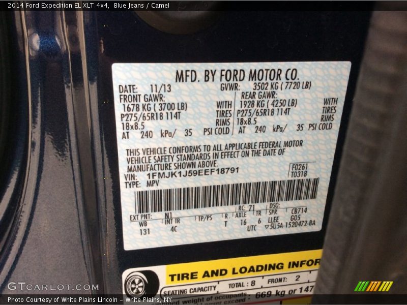 2014 Expedition EL XLT 4x4 Blue Jeans Color Code N1