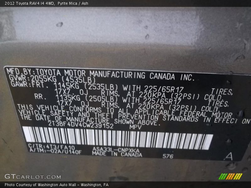 Pyrite Mica / Ash 2012 Toyota RAV4 I4 4WD