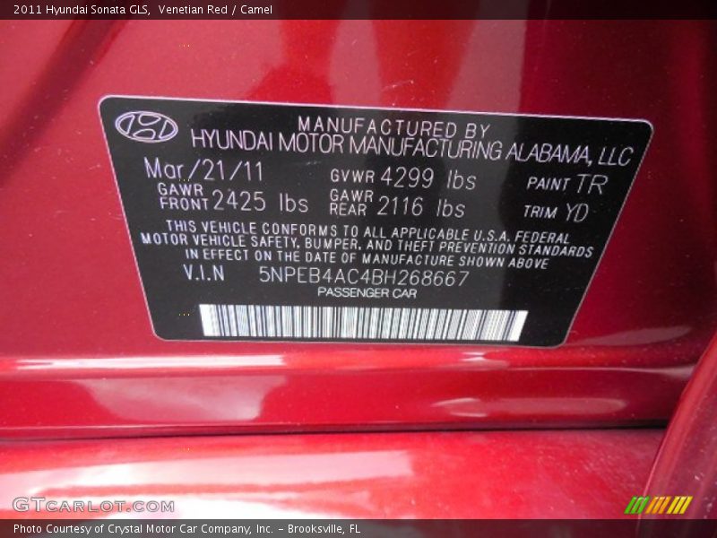 Venetian Red / Camel 2011 Hyundai Sonata GLS