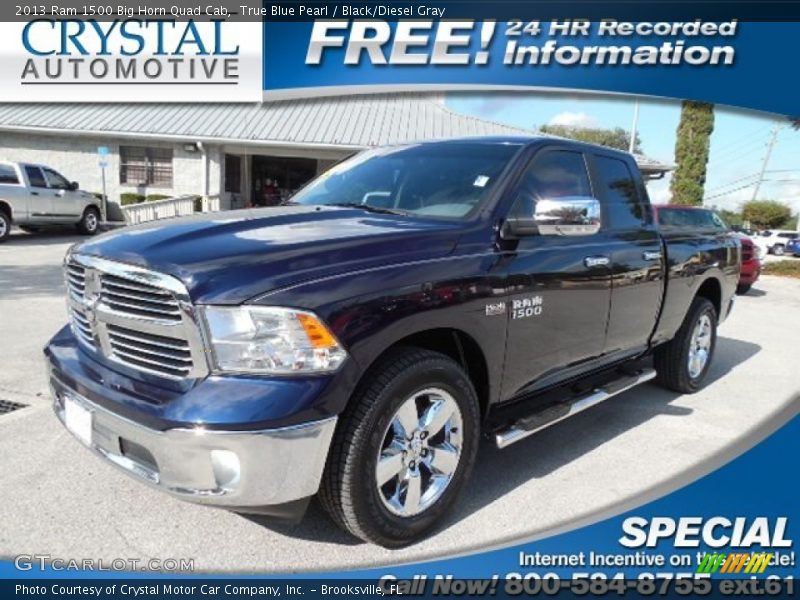 True Blue Pearl / Black/Diesel Gray 2013 Ram 1500 Big Horn Quad Cab