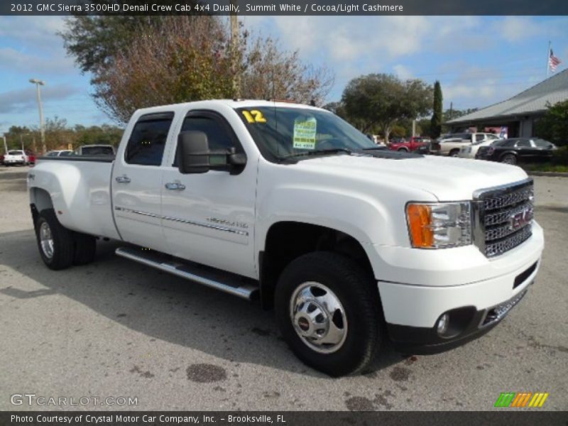 Summit White / Cocoa/Light Cashmere 2012 GMC Sierra 3500HD Denali Crew Cab 4x4 Dually