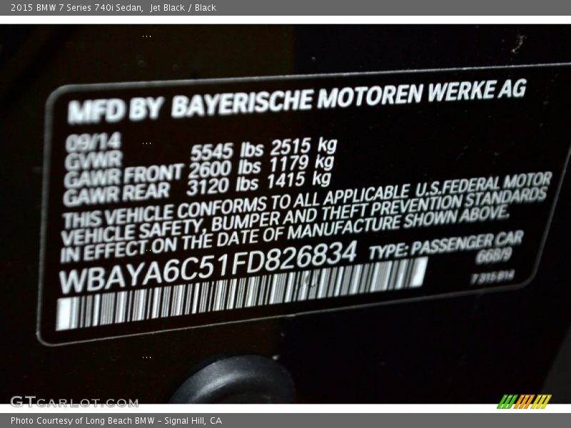 Jet Black / Black 2015 BMW 7 Series 740i Sedan