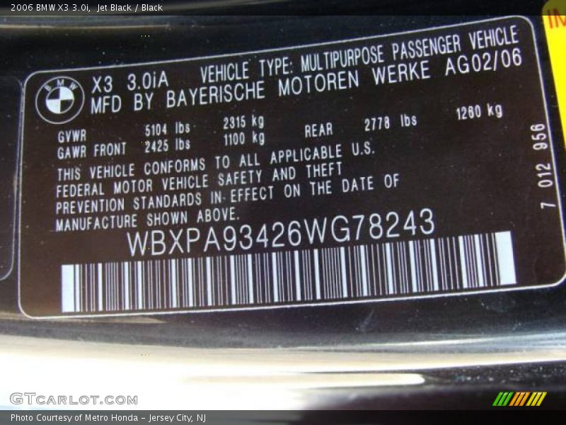 Jet Black / Black 2006 BMW X3 3.0i