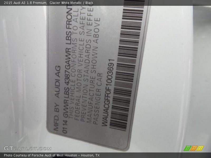 Glacier White Metallic / Black 2015 Audi A3 1.8 Premium