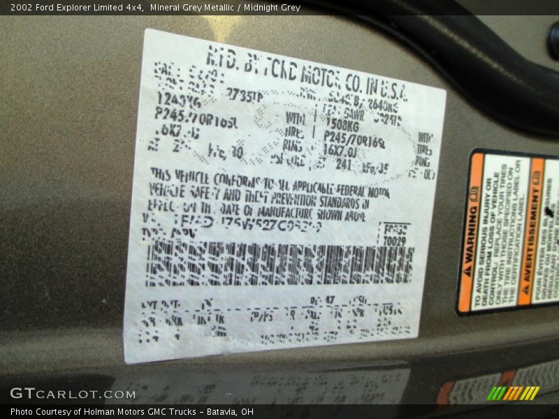 Mineral Grey Metallic / Midnight Grey 2002 Ford Explorer Limited 4x4