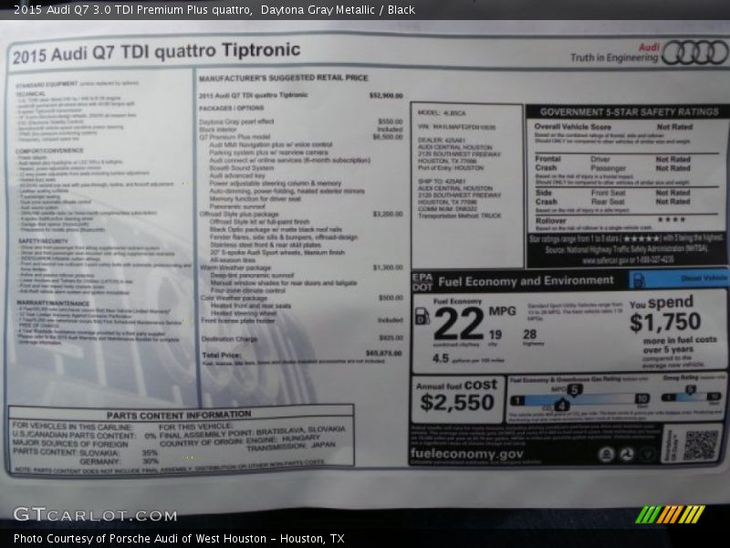 Daytona Gray Metallic / Black 2015 Audi Q7 3.0 TDI Premium Plus quattro