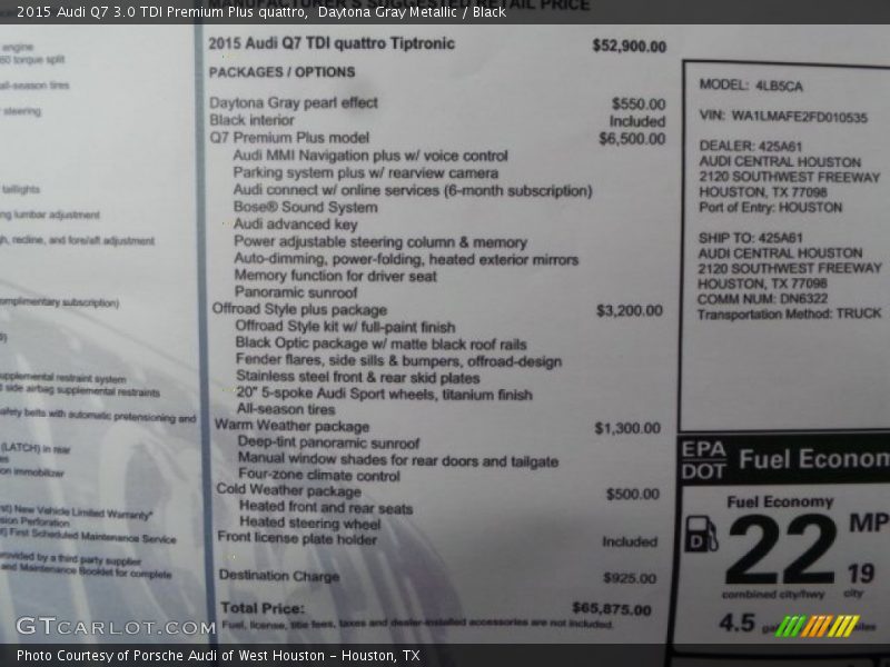 Daytona Gray Metallic / Black 2015 Audi Q7 3.0 TDI Premium Plus quattro
