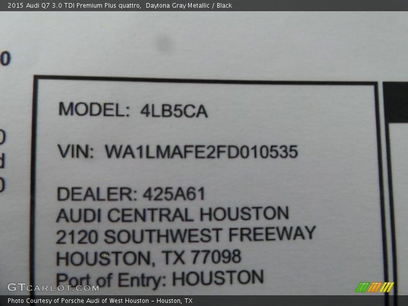 Daytona Gray Metallic / Black 2015 Audi Q7 3.0 TDI Premium Plus quattro