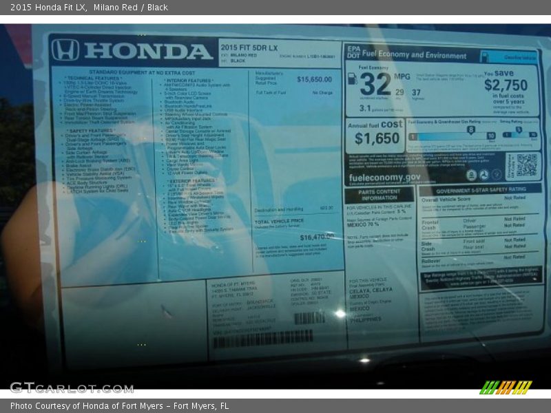 Milano Red / Black 2015 Honda Fit LX