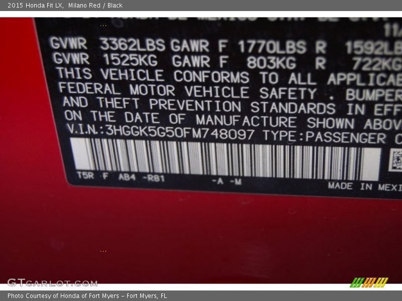 Milano Red / Black 2015 Honda Fit LX