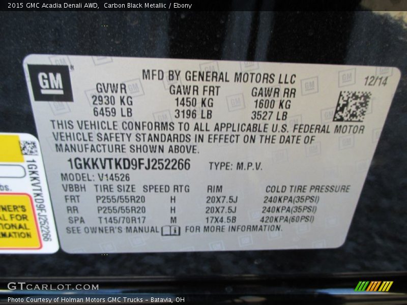 Carbon Black Metallic / Ebony 2015 GMC Acadia Denali AWD