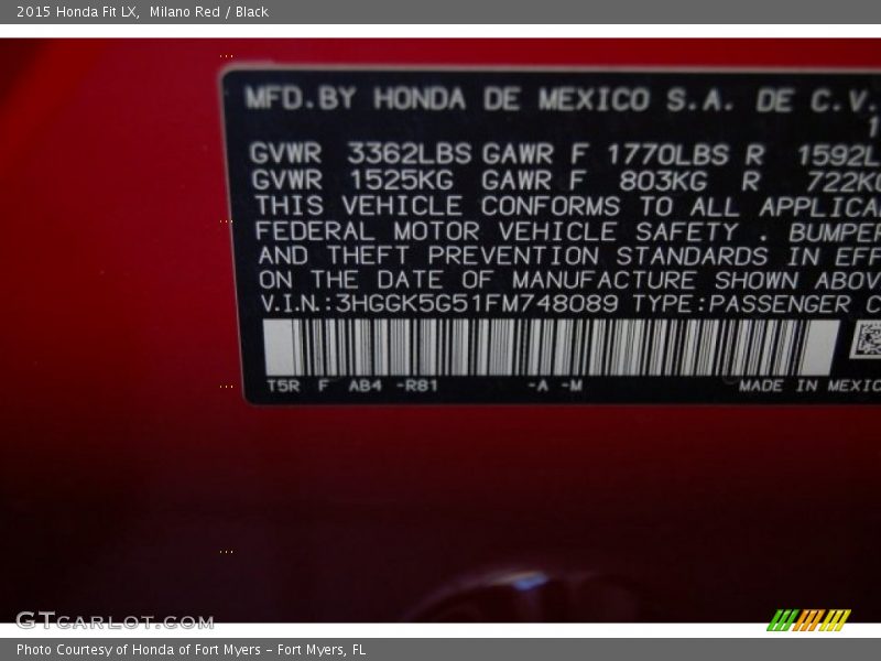 Milano Red / Black 2015 Honda Fit LX