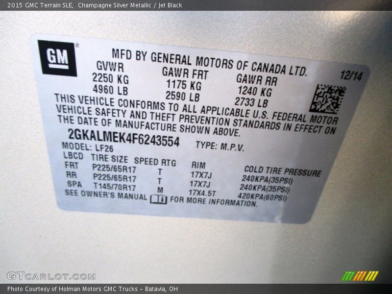 Champagne Silver Metallic / Jet Black 2015 GMC Terrain SLE