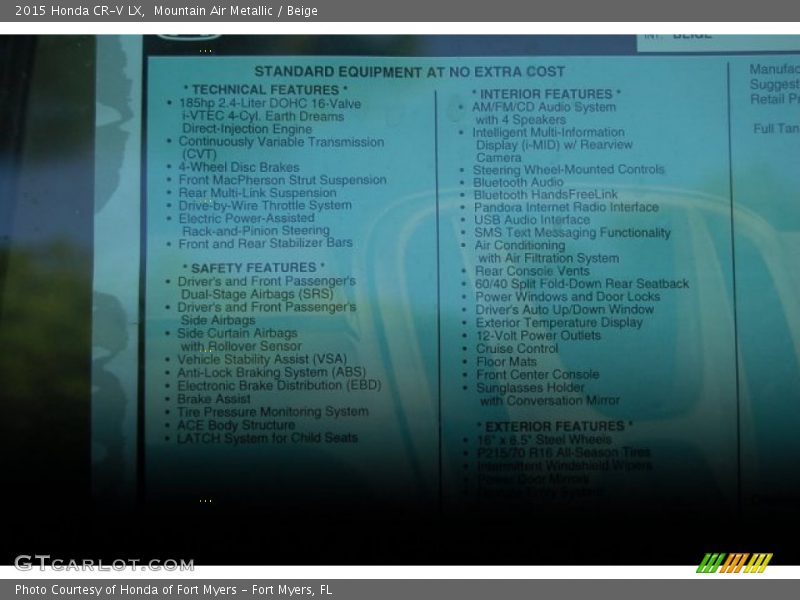 Mountain Air Metallic / Beige 2015 Honda CR-V LX