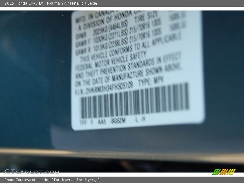 Mountain Air Metallic / Beige 2015 Honda CR-V LX