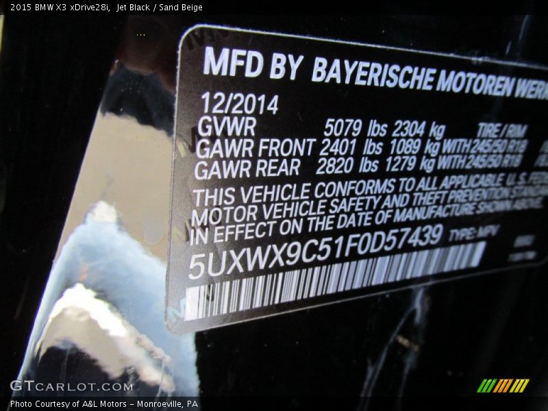 Jet Black / Sand Beige 2015 BMW X3 xDrive28i