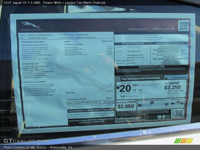  2015 XF 3.0 AWD Window Sticker