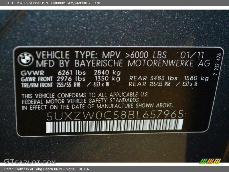 Platinum Gray Metallic / Black 2011 BMW X5 xDrive 35d