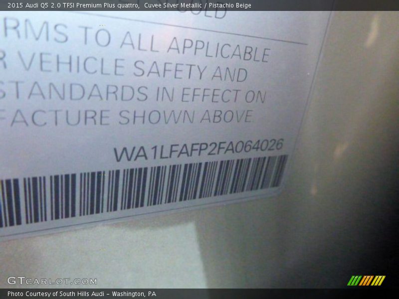 Cuvee Silver Metallic / Pistachio Beige 2015 Audi Q5 2.0 TFSI Premium Plus quattro