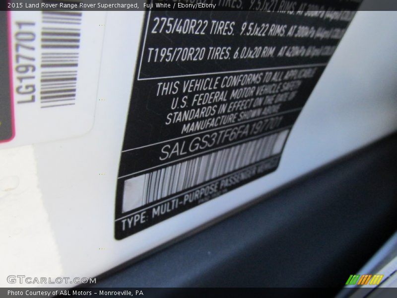 Fuji White / Ebony/Ebony 2015 Land Rover Range Rover Supercharged