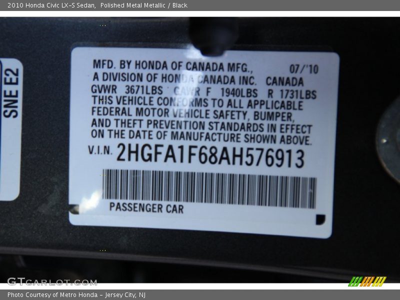 Polished Metal Metallic / Black 2010 Honda Civic LX-S Sedan